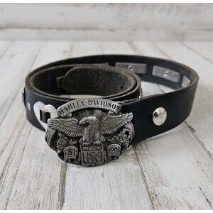 Harley Davidson Black Leather Belt 1989 Silver Heart Womens Buckle Size 34